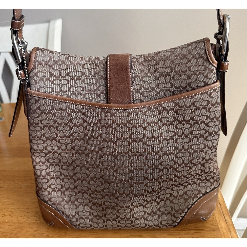 Y2K Coach Soho Signature Jacquard Flap Crossbody Bag Brown Canvas Leather READ - Picture 3 of 16